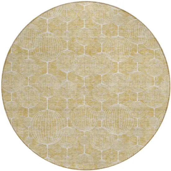 8' Gold Ivory And Beige Round Geometric Washable Indoor Outdoor Area Rug Photo 1