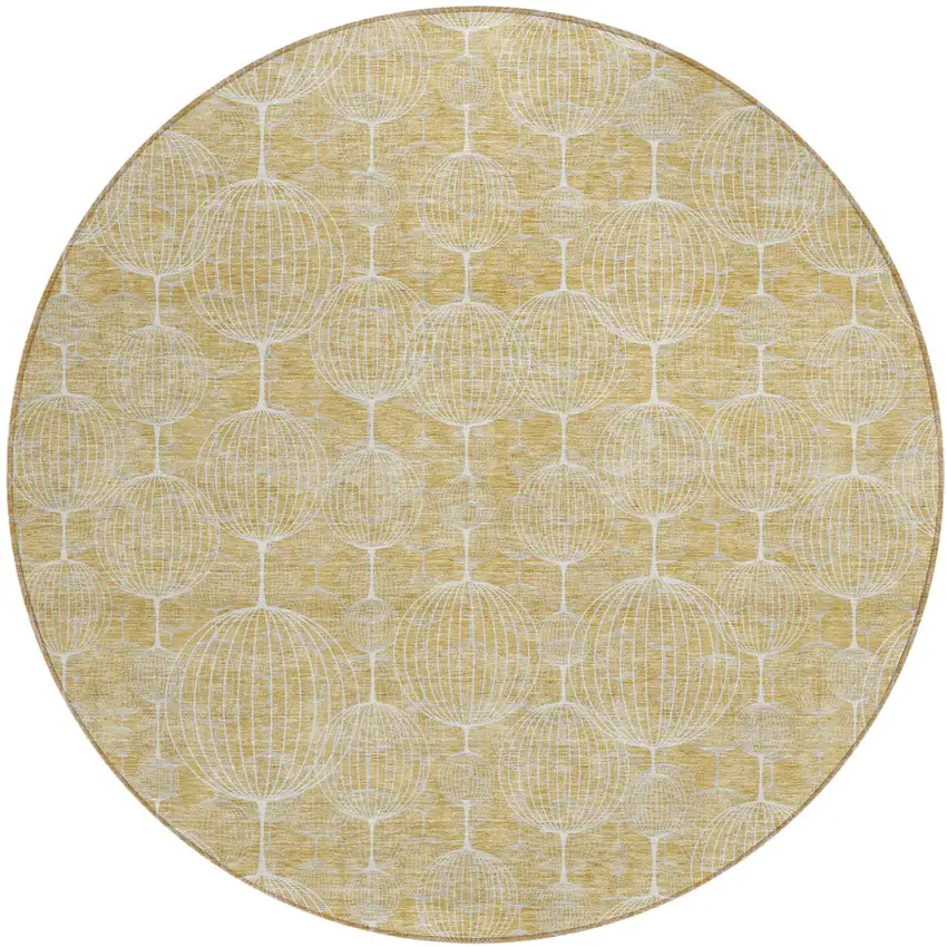 8' Gold Ivory And Beige Round Geometric Washable Indoor Outdoor Area Rug Photo 1