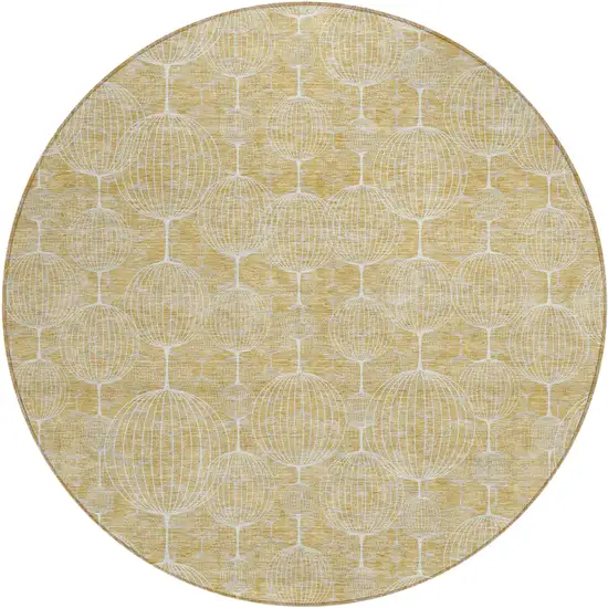 8' Gold Ivory And Beige Round Geometric Washable Indoor Outdoor Area Rug Photo 1