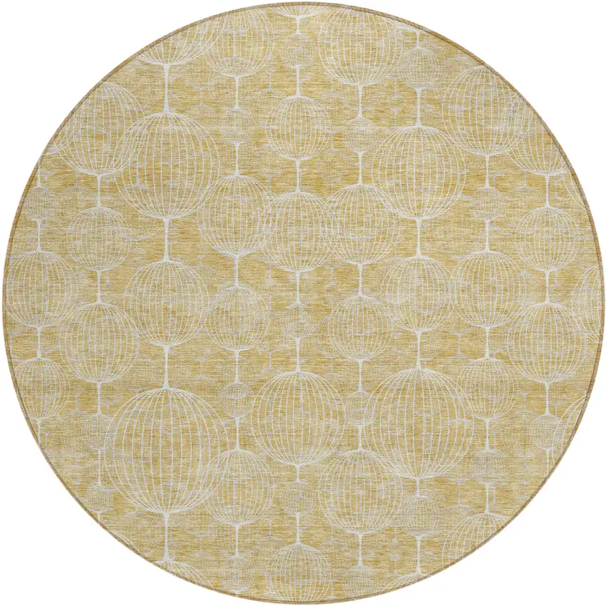 8' Gold Ivory And Beige Round Geometric Washable Indoor Outdoor Area Rug Photo 1