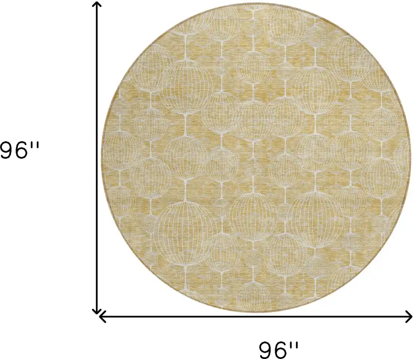 8' Gold Ivory And Beige Round Geometric Washable Indoor Outdoor Area Rug Photo 8