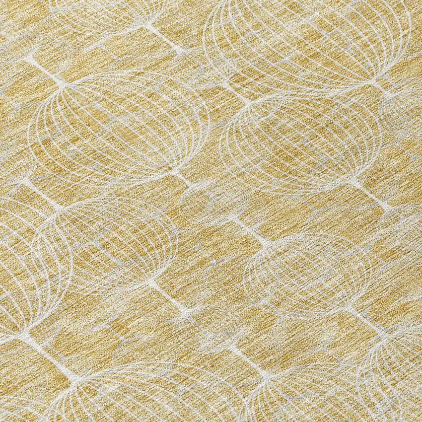 8' Gold Ivory And Beige Round Geometric Washable Indoor Outdoor Area Rug Photo 4