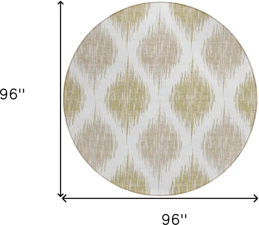 8' Gold Ivory And Beige Round Ikat Washable Indoor Outdoor Area Rug Photo 3