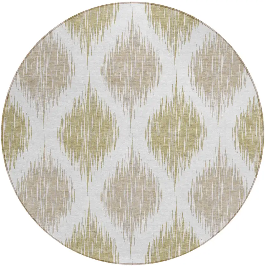 8' Gold Ivory And Beige Round Ikat Washable Indoor Outdoor Area Rug Photo 2