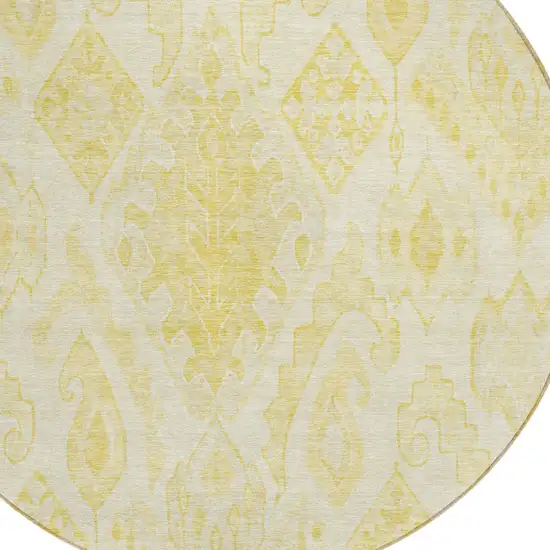 8' Gold Ivory And Beige Round Moroccan Washable Indoor Outdoor Area Rug Photo 4