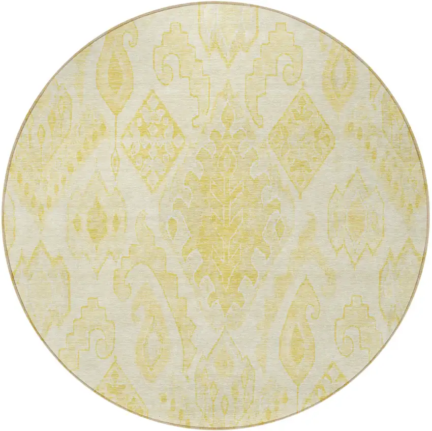 8' Gold Ivory And Beige Round Moroccan Washable Indoor Outdoor Area Rug Photo 5