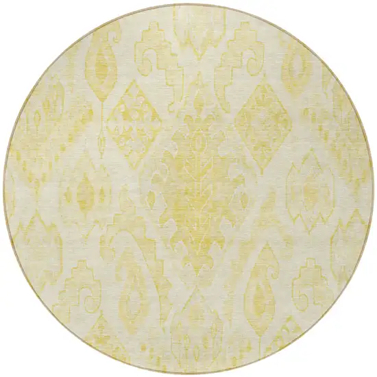 8' Gold Ivory And Beige Round Moroccan Washable Indoor Outdoor Area Rug Photo 5