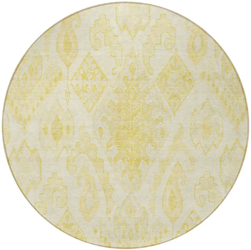8' Gold Ivory And Beige Round Moroccan Washable Indoor Outdoor Area Rug Photo 5