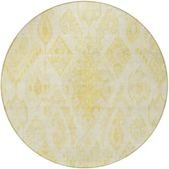 8' Gold Ivory And Beige Round Moroccan Washable Indoor Outdoor Area Rug Photo 5