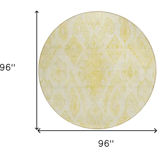 8' Gold Ivory And Beige Round Moroccan Washable Indoor Outdoor Area Rug Photo 3