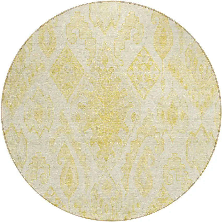 8' Gold Ivory And Beige Round Moroccan Washable Indoor Outdoor Area Rug Photo 2