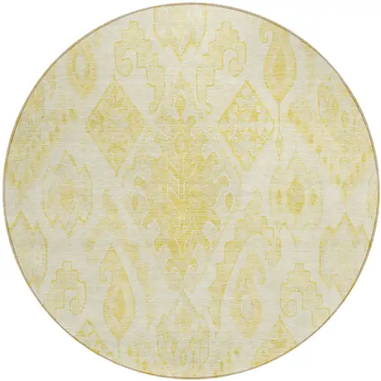 8' Gold Ivory And Beige Round Moroccan Washable Indoor Outdoor Area Rug Photo 2