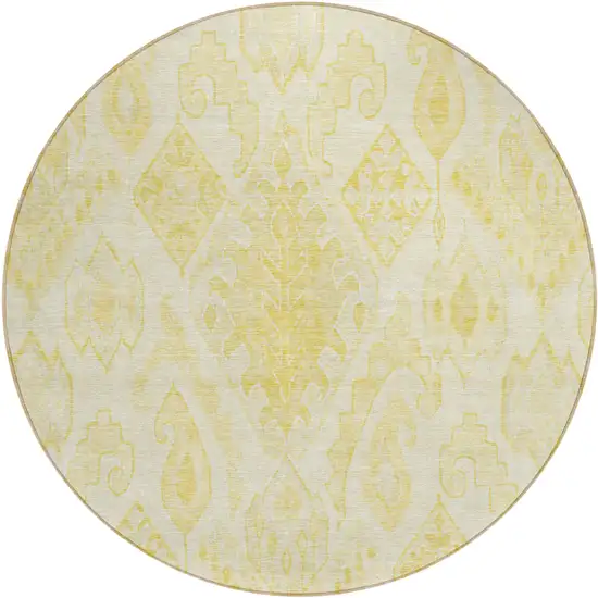 8' Gold Ivory And Beige Round Moroccan Washable Indoor Outdoor Area Rug Photo 2