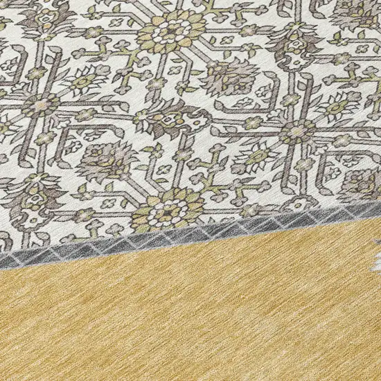 8' Gold Ivory And Beige Round Oriental Washable Indoor Outdoor Area Rug Photo 4