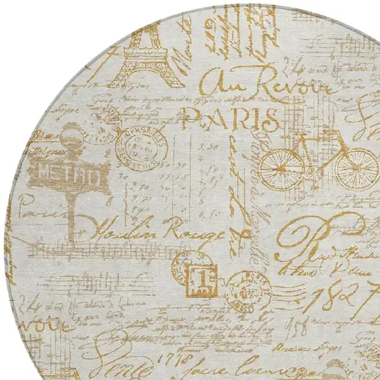 8' Gold Ivory And Beige Round Toile Washable Indoor Outdoor Area Rug Photo 6