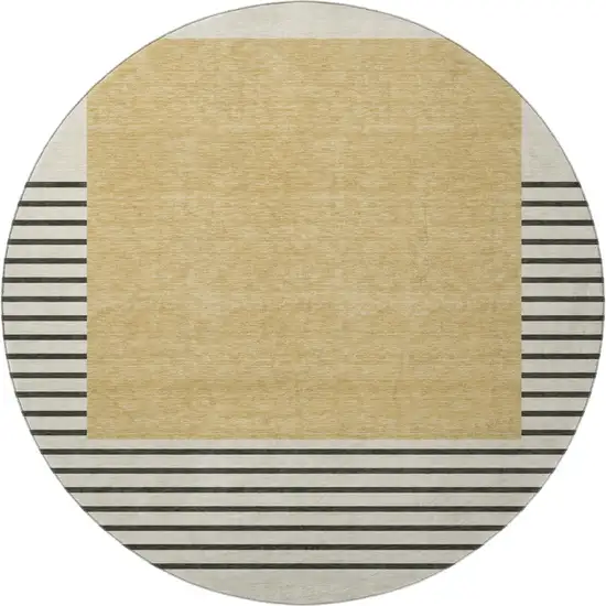 8' Gold Ivory And Black Striped Washable Round Rug With UV Protection Photo 3