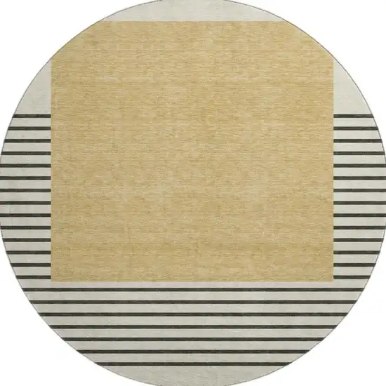 8' Gold Ivory And Black Striped Washable Round Rug With UV Protection Photo 2