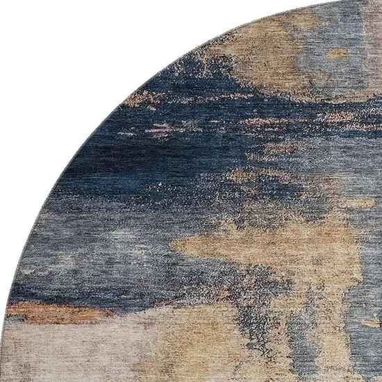8' Gold Ivory And Blue Abstract Washable Round Rug With UV Protection Photo 2