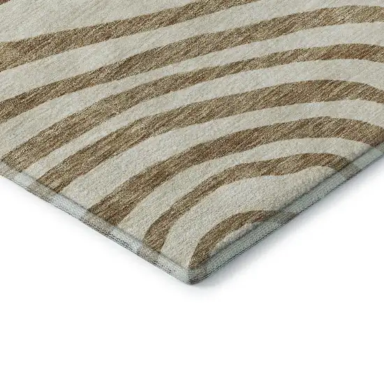 8' Gold Ivory And Brown Abstract Washable Round Rug With UV Protection Photo 6