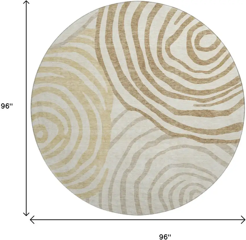 8' Gold Ivory And Brown Abstract Washable Round Rug With UV Protection Photo 9