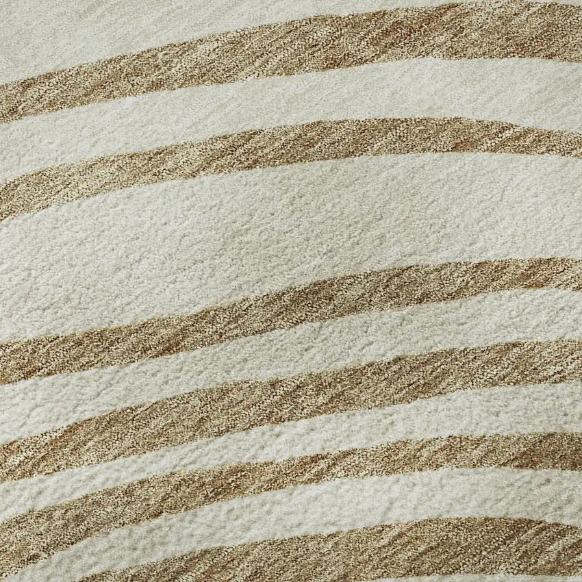 8' Gold Ivory And Brown Abstract Washable Round Rug With UV Protection Photo 8