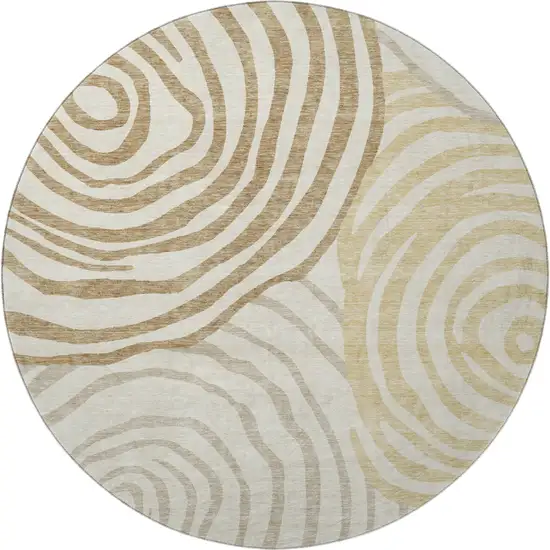 8' Gold Ivory And Brown Abstract Washable Round Rug With UV Protection Photo 3