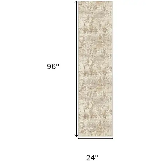 8' Gold Ivory And Brown Abstract Washable Runner Rug Photo 3