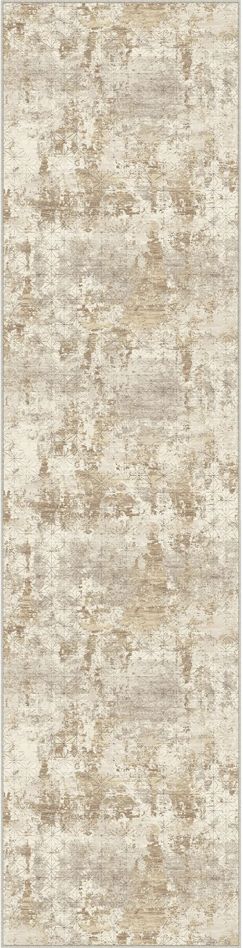 8' Gold Ivory And Brown Abstract Washable Runner Rug Photo 2