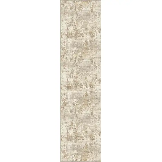 8' Gold Ivory And Brown Abstract Washable Runner Rug Photo 2