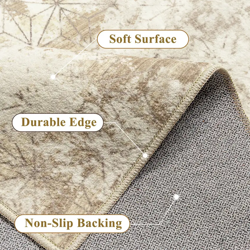 8' Gold Ivory And Brown Abstract Washable Runner Rug Photo 8