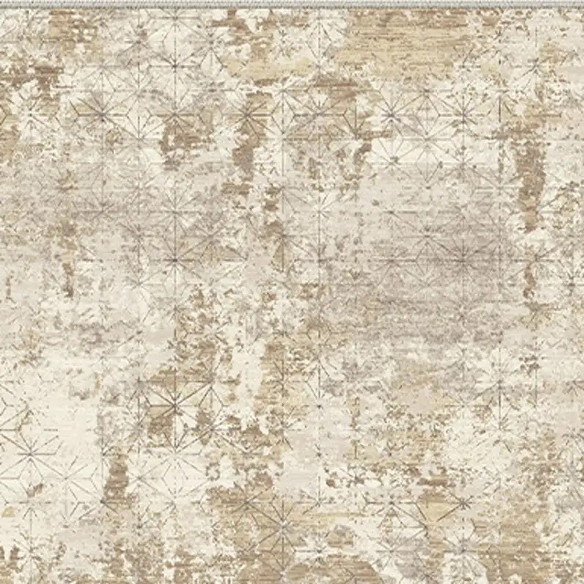 8' Gold Ivory And Brown Abstract Washable Runner Rug Photo 4