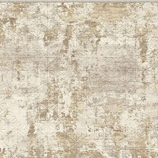 8' Gold Ivory And Brown Abstract Washable Runner Rug Photo 4