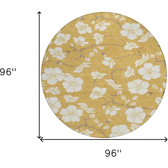 8' Gold Ivory And Brown Round Floral Washable Indoor Outdoor Area Rug Photo 7