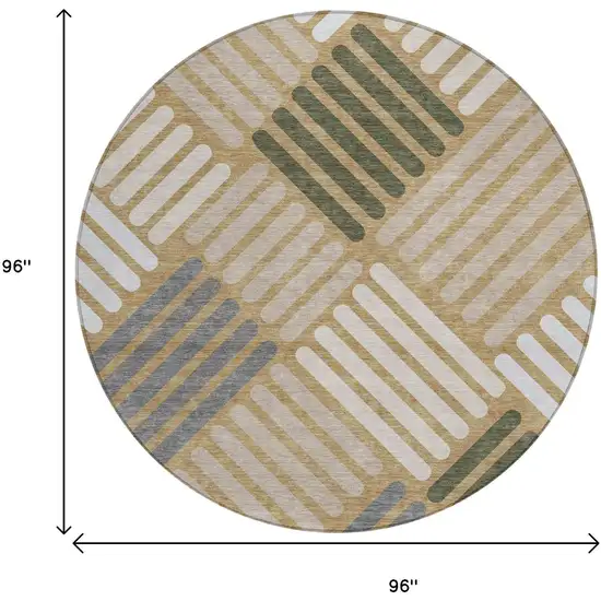 8' Gold Ivory And Charcoal Round Geometric Washable Indoor Outdoor Area Rug Photo 3
