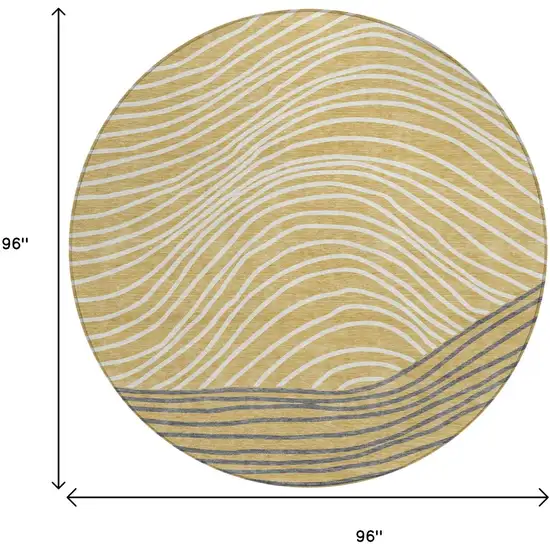 8' Gold Ivory And Charcoal Round Striped Washable Indoor Outdoor Area Rug Photo 3