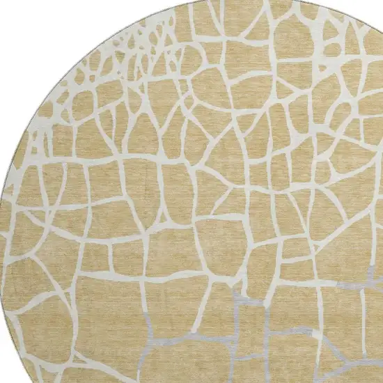 8' Gold Ivory And Gray Abstract Geometric Washable Round Rug With UV Protection Photo 2