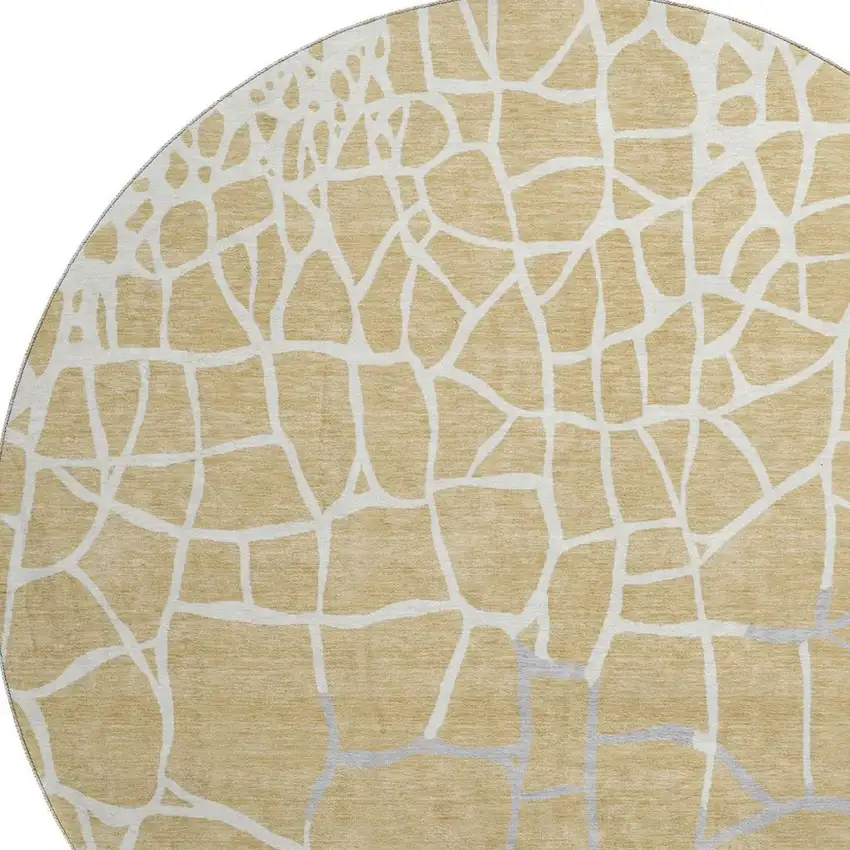 8' Gold Ivory And Gray Abstract Geometric Washable Round Rug With UV Protection Photo 2