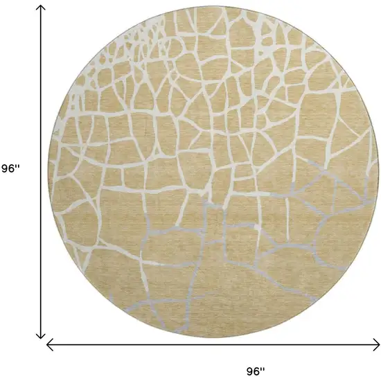 8' Gold Ivory And Gray Abstract Geometric Washable Round Rug With UV Protection Photo 9