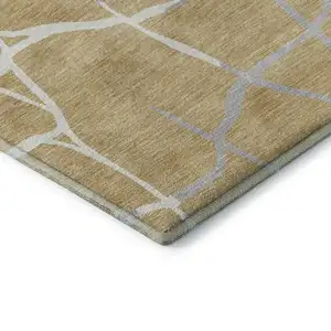 Photo of 8' Gold Ivory And Gray Abstract Geometric Washable Round Rug With UV Protection