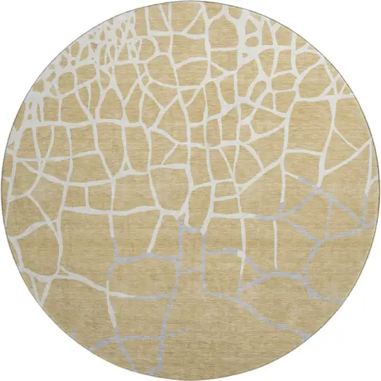 8' Gold Ivory And Gray Abstract Geometric Washable Round Rug With UV Protection Photo 1