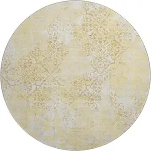 Photo of 8' Gold Ivory And Gray Abstract Washable Round Rug With UV Protection