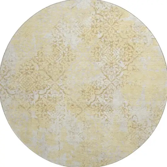 8' Gold Ivory And Gray Abstract Washable Round Rug With UV Protection Photo 3