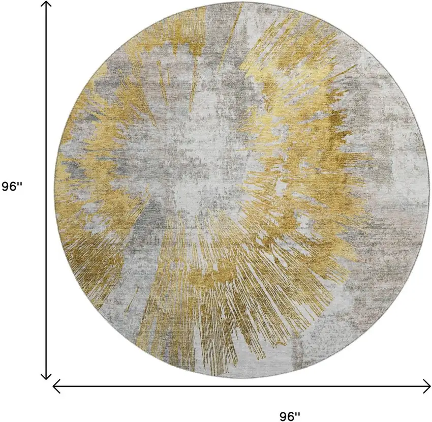 8' Gold Ivory And Gray Abstract Washable Round Rug With UV Protection Photo 3