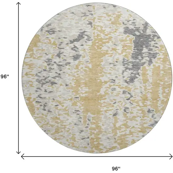 8' Gold Ivory And Gray Abstract Washable Round Rug With UV Protection Photo 9