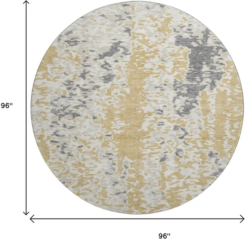 8' Gold Ivory And Gray Abstract Washable Round Rug With UV Protection Photo 9