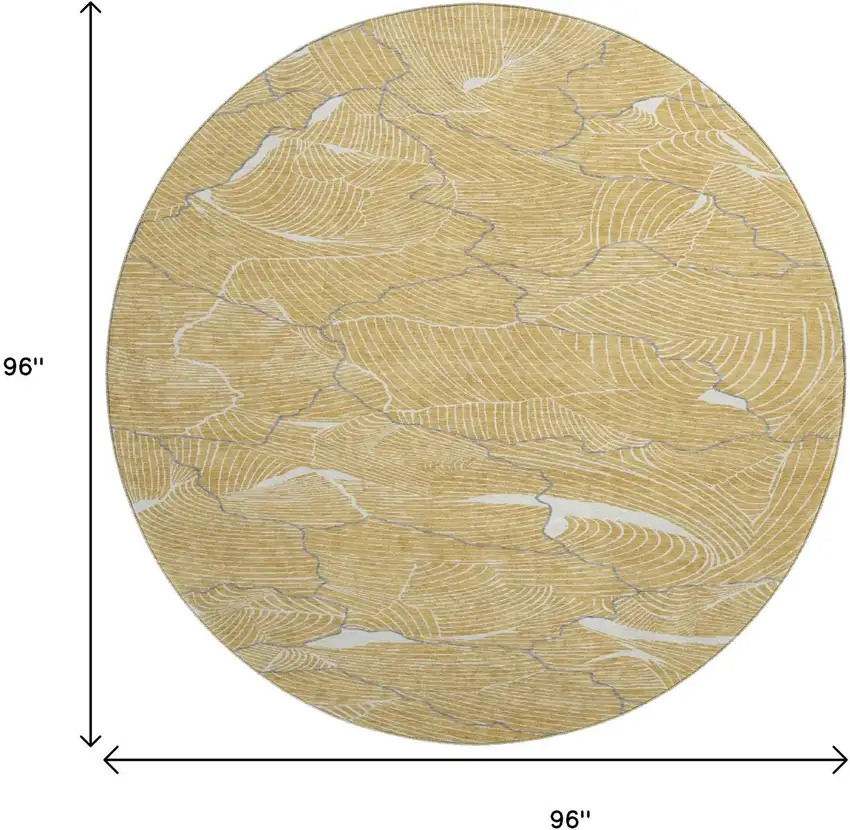 8' Gold Ivory And Gray Abstract Washable Round Rug With UV Protection Photo 9