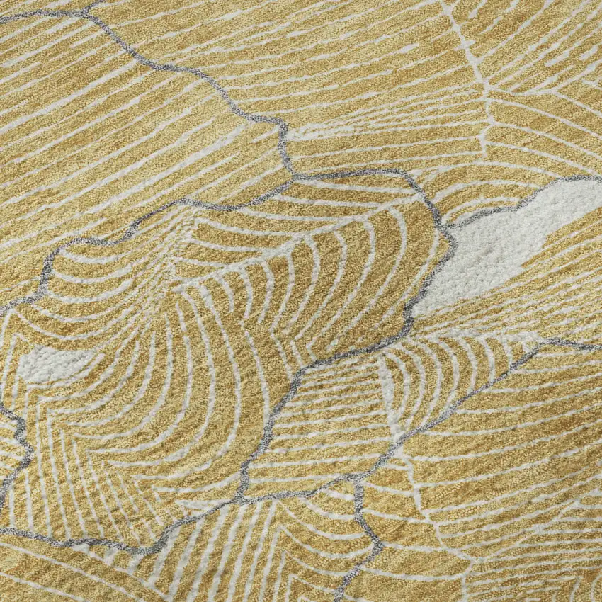 8' Gold Ivory And Gray Abstract Washable Round Rug With UV Protection Photo 8