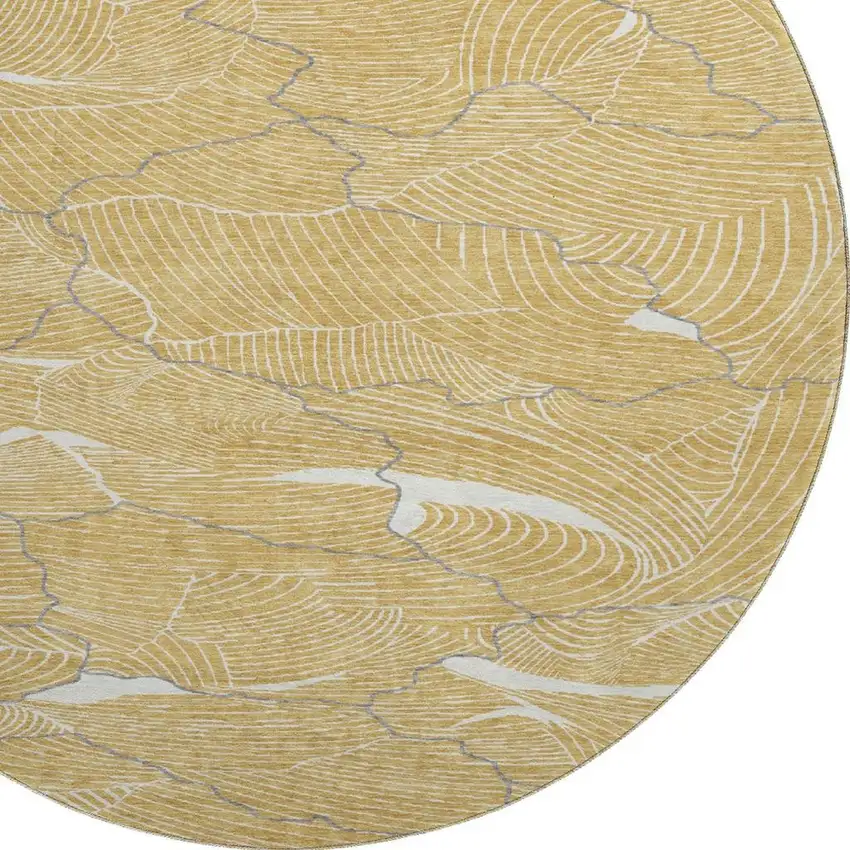 8' Gold Ivory And Gray Abstract Washable Round Rug With UV Protection Photo 2