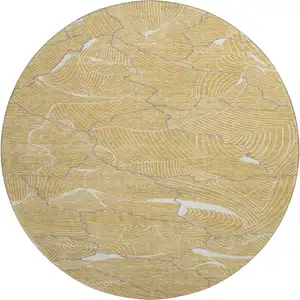 Photo of 8' Gold Ivory And Gray Abstract Washable Round Rug With UV Protection