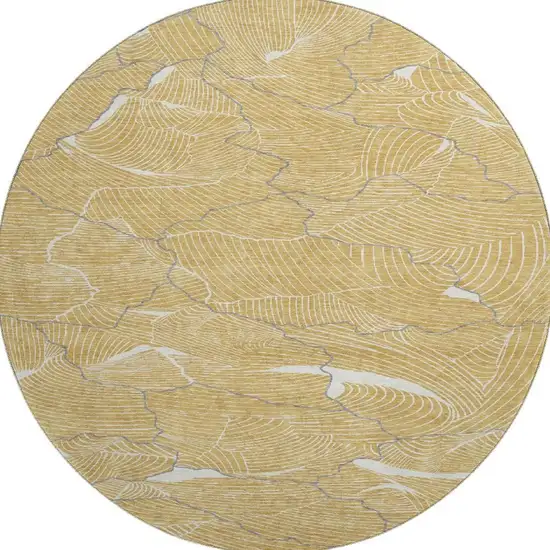 8' Gold Ivory And Gray Abstract Washable Round Rug With UV Protection Photo 3